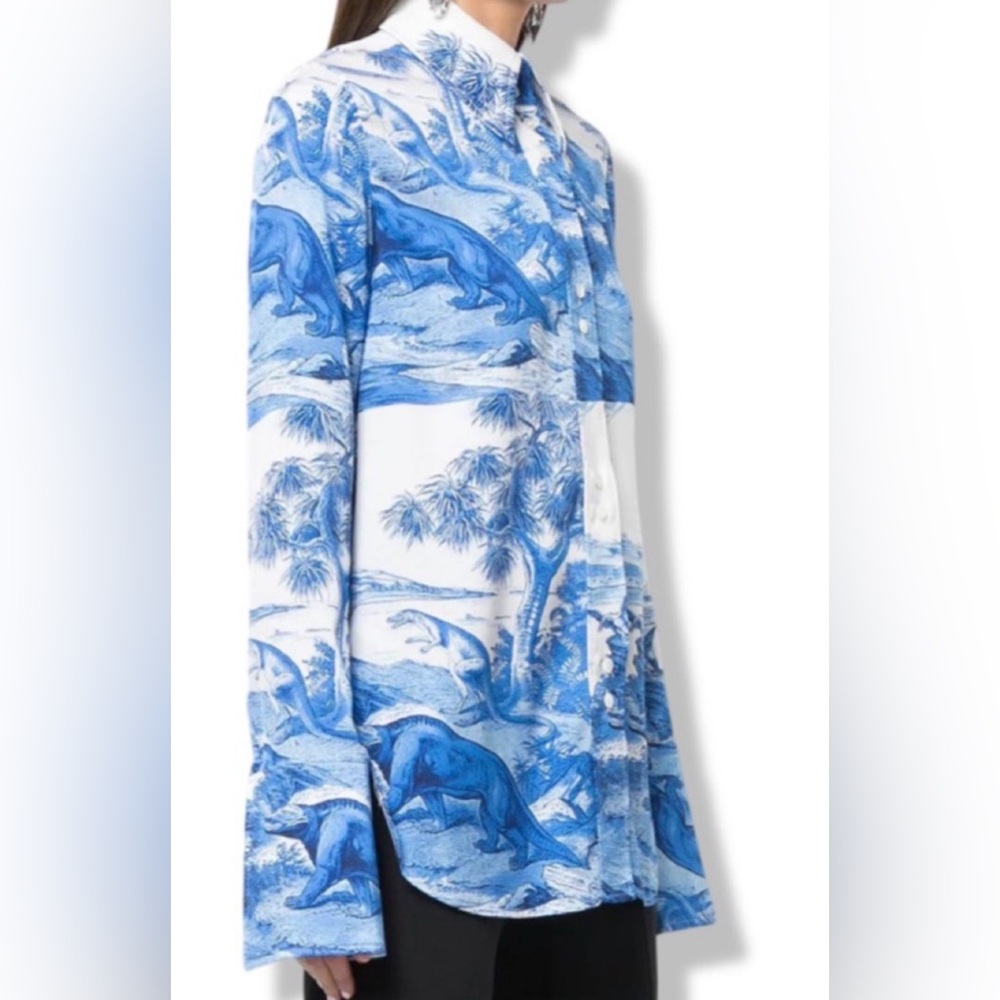 Ellery silk Blue and White Dinosaur Print Shirt